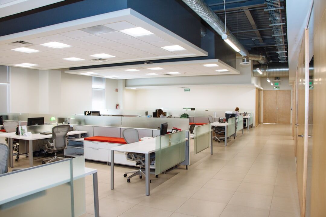 Modern co-working office space with desks